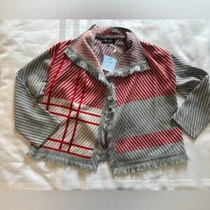 NWT, St. John Striped and Plaid Fringe Cardigan